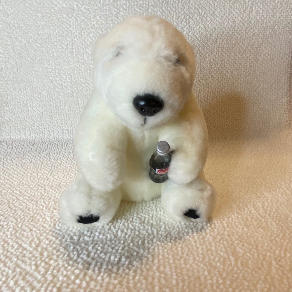 Coca Cola Polar Bear Plush Holding Mini Bottle Toy Collectible